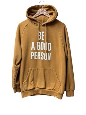Be a Good Person BAGP Pullover Fleece Hoodie Sweatshirt Brown Tan Large $120